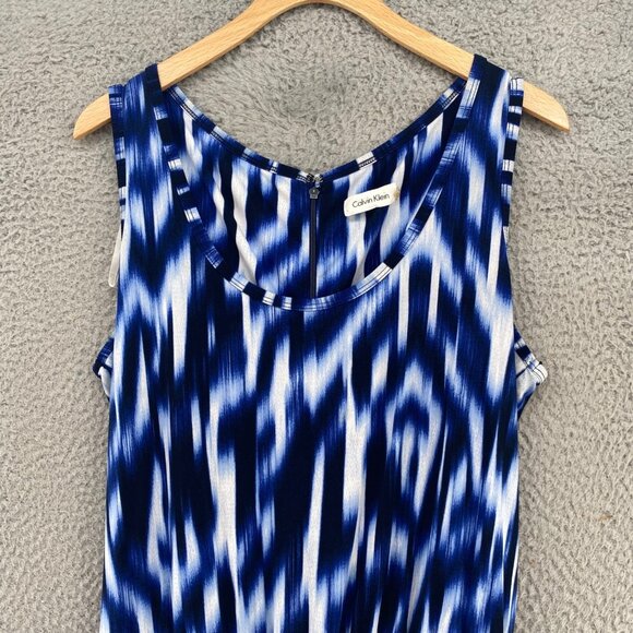 Calvin Klein Jumpsuit Womens 10 Blue Tank Stretch Wide Leg Smocked Waist Casual - Picture 2 of 12